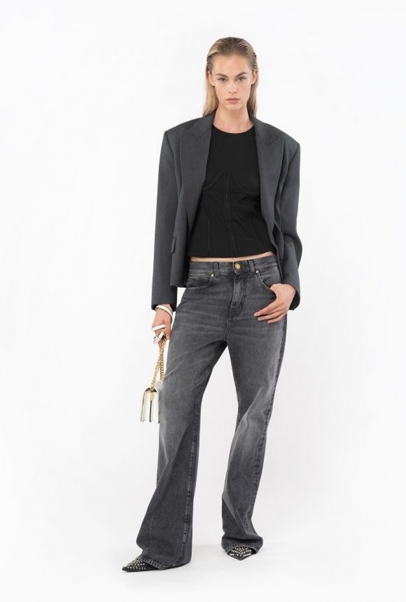 Pinko Široké-leg Black Denim Jeans Tmavě Šedé Blankyt Světle Modré | SN-PKO34032