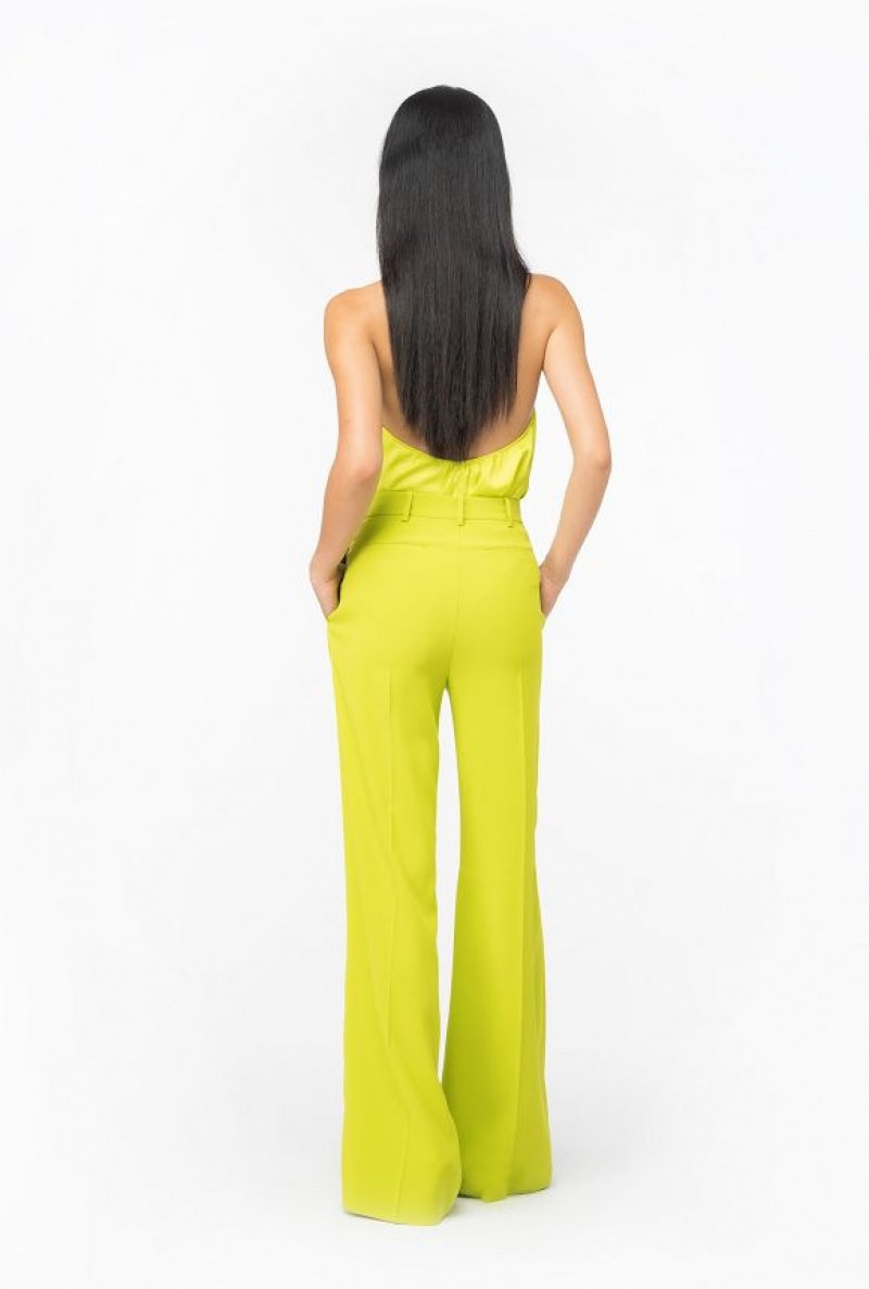 Pinko Široké-leg Crepe Trousers Světle Zelene Žluté | SN-PKO33949