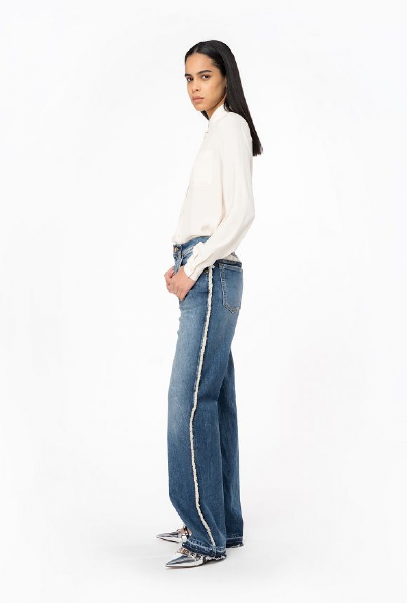 Pinko Široké-leg Jeans With Cut-out Tmavě Blankyt Světle Modré | SN-PKO33990