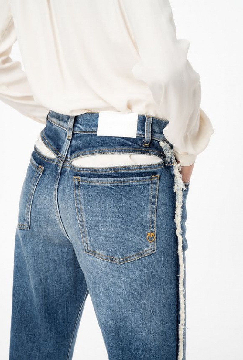 Pinko Široké-leg Jeans With Cut-out Tmavě Blankyt Světle Modré | SN-PKO33990