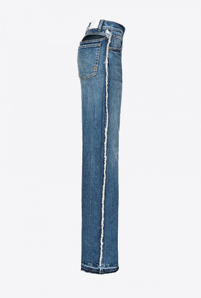 Pinko Široké-leg Jeans With Cut-out Tmavě Blankyt Světle Modré | SN-PKO33990