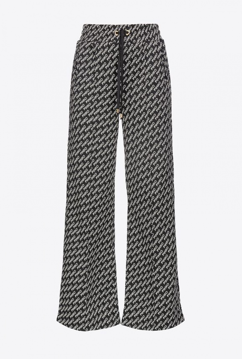 Pinko Široké-leg Logo Jacquard Trousers Černé Bílé | SN-PKO33818