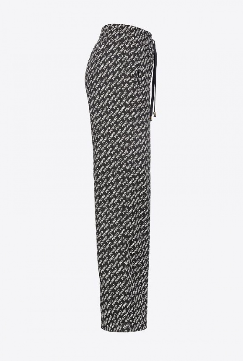 Pinko Široké-leg Logo Jacquard Trousers Černé Bílé | SN-PKO33818