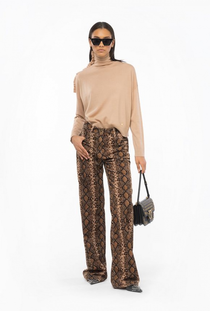 Pinko Široké-leg Velvet Trousers With Snake Print Černé Béžový | SN-PKO33898